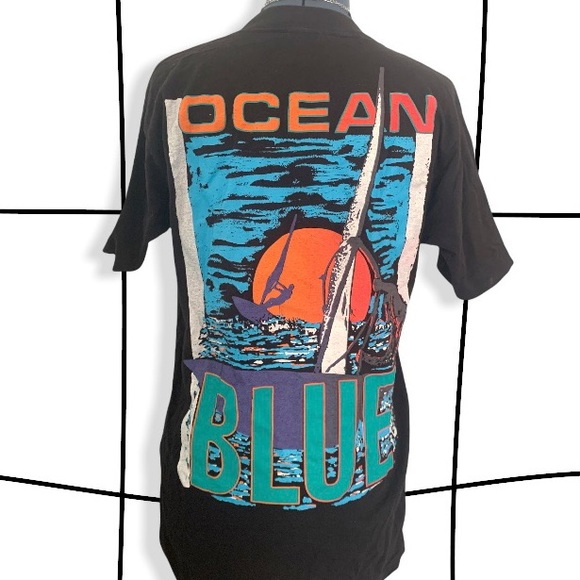 80s vintage ocean blue graphic tee - Picture 1 of 5